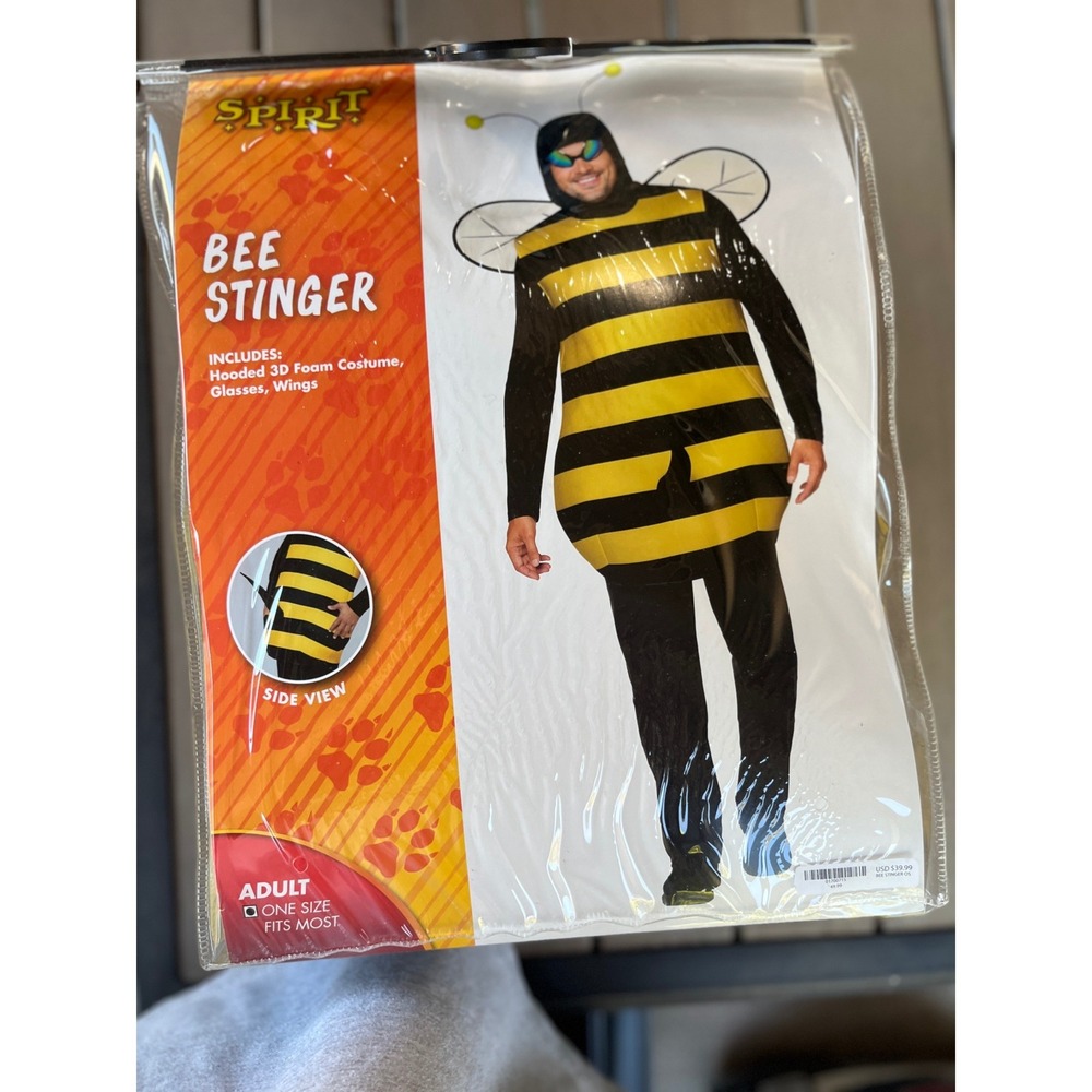 Spirit Halloween Bee Stinger Adult Costume One Size Hooded Foam Tunic Wings Set